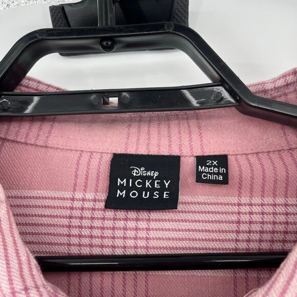 Disney Mickey Mouse  Y2K Flannel Womens Top 2X Plaid Donald Minnie Kawaii Retro - Picture 10 of 15